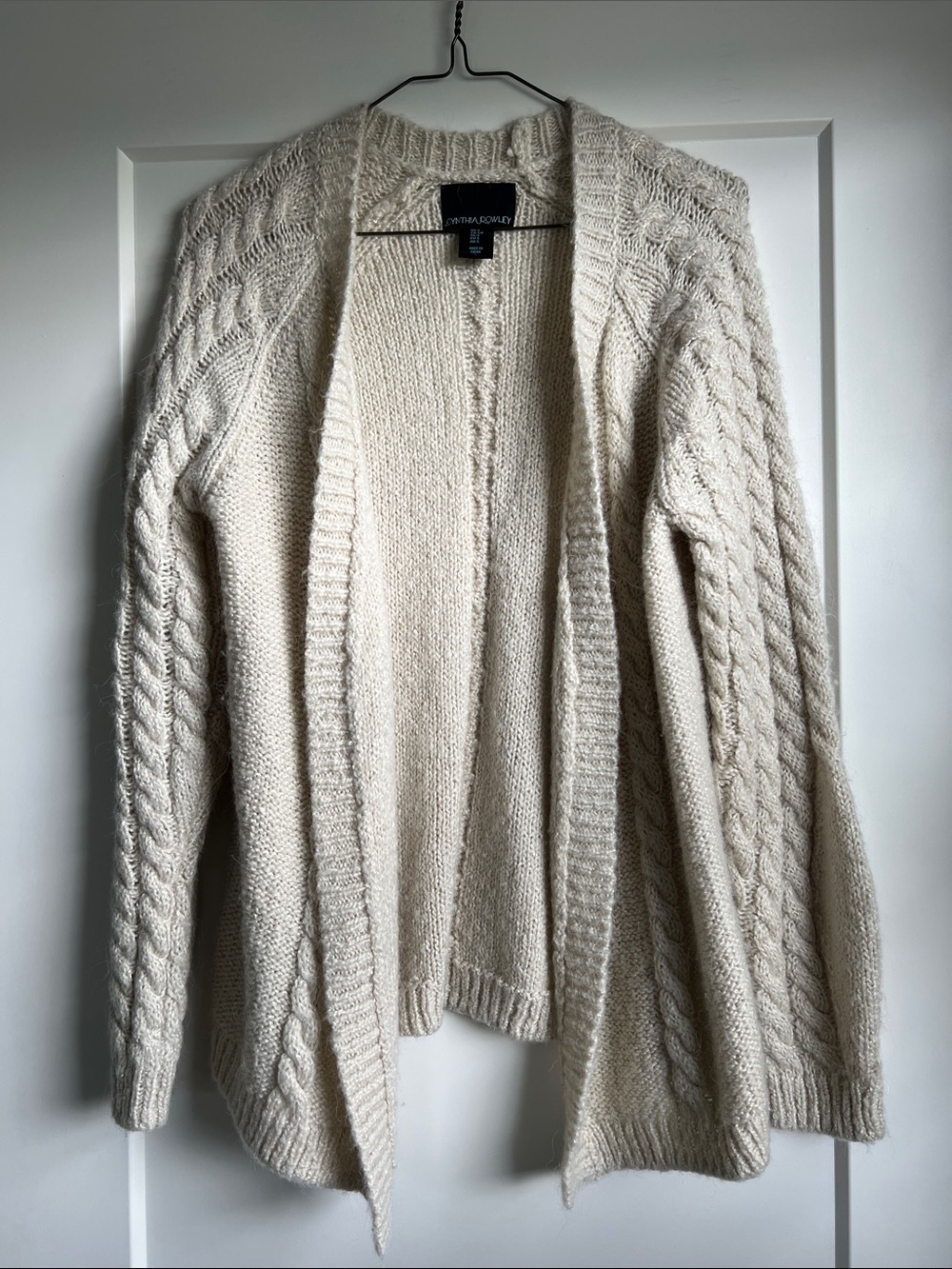 Cynthia Rowley Cream Cable-Knit Open Cardigan